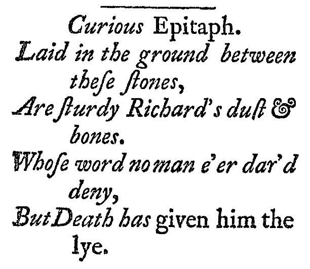 An epitaph for a man named Richard, New-Hampshire Spy newspaper article 1 February 1792