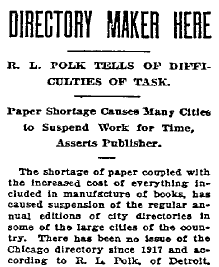 An article about city directories, Oregonian newspaper article 20 May 1920