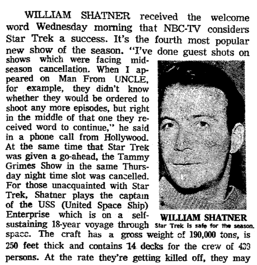 A review of "Star Trek," Oregonian newspaper article 29 September 1966