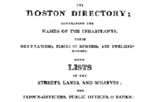 Photo: 1807 Boston City Directory title page. Credit: Boston City Directory; Wikimedia Commons.