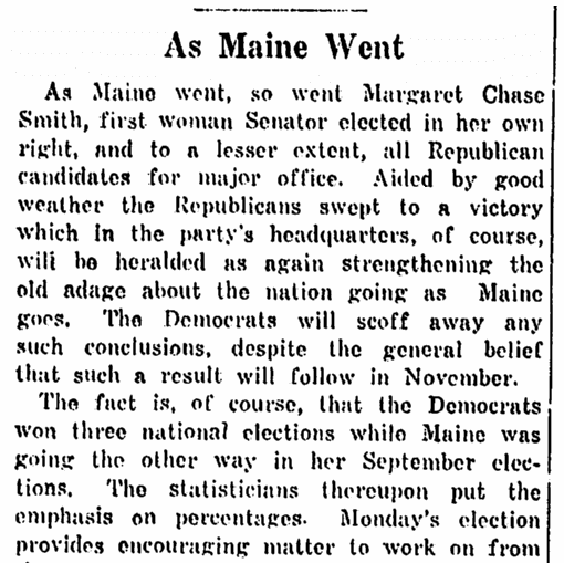 An article about Margaret Chase Smith, Springfield Union newspaper article 15 September 1948