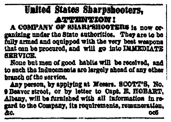 A newspaper recruitment ad for the U.S. Civil War, Albany Evening Journal newspaper advertisement 30 December 1861