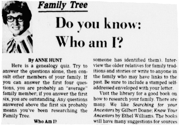 An article about genealogy, Dallas Morning News newspaper article 25 December 1977
