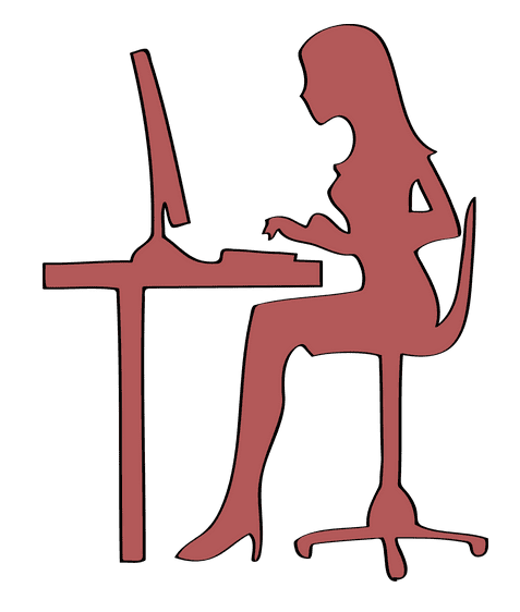 Illustration: a woman sitting at a desk using a computer