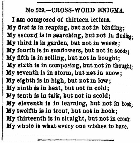 A puzzle, Mirror and Farmer newspaper article 5 October 1872