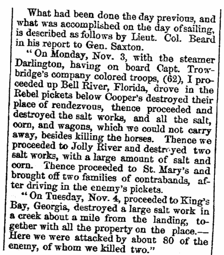 An article about Civil War action around Jacksonville, Florida, New-York Daily Reformer newspaper article 20 November 1862