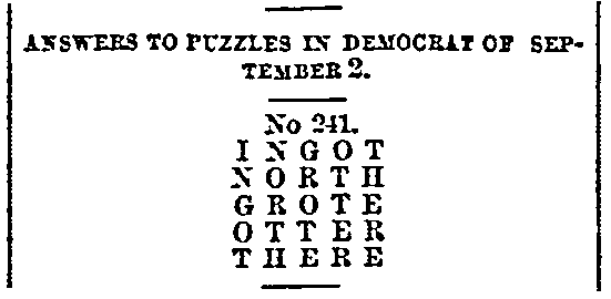 Answer to a puzzle, Pomeroy’s Democrat newspaper article 16 September 1876