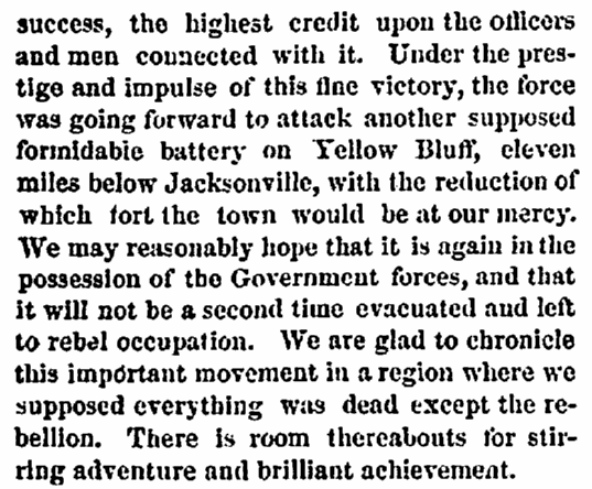 An article about Civil War action around Jacksonville, Florida, Providence Evening Press newspaper article 11 October 1862