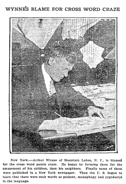 An article about Arthur Wynne and crossword puzzles, Repository newspaper article 29 November 1924