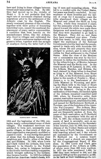 An article about the Arikara Indians, Handbook of American Indians. Washington D.C. Smithsonian Institution, 1 January 1906