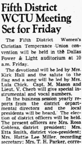 An article about a WCTU meeting, Dallas Morning News newspaper article 24 September 1941