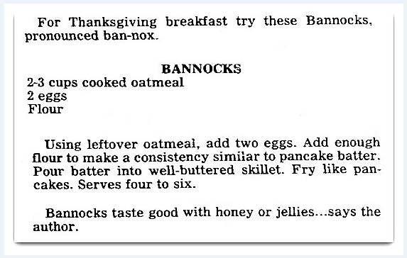 A recipe for oatmeal bannocks, Mobile Register newspaper article 22 November 1981