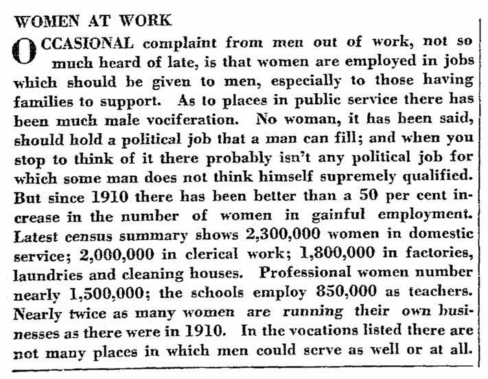 An article about working women, Seattle Daily Times newspaper article 1 October 1937