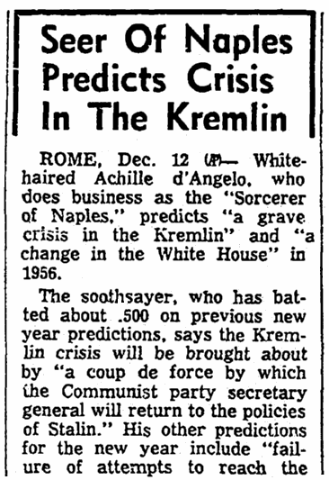 An article about New Year's predictions, Charleston News and Courier newspaper article 13 December 1955