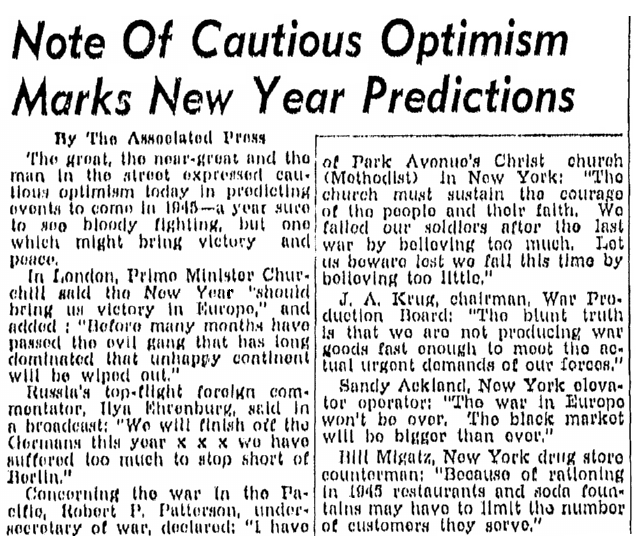 An article about New Year's predictions, Lexington Herald newspaper article 31 December 1944