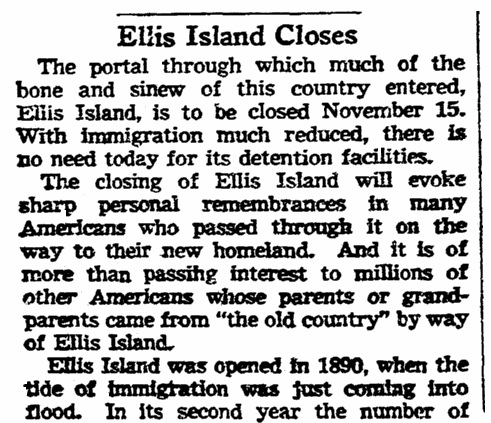 An article about Ellis Island, Omaha World-Herald newspaper article 24 October 1954