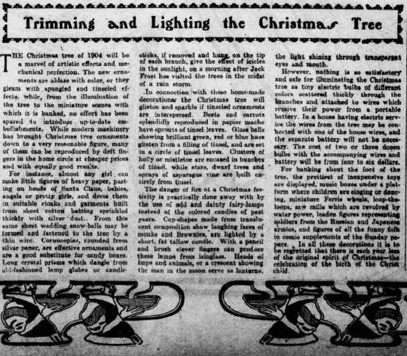 An article about Christmas tree decorations, Philadelphia Inquirer newspaper article 18 December 1904