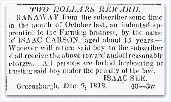 An article about Isaac Carson, Westchester Herald newspaper article 22 December 1818