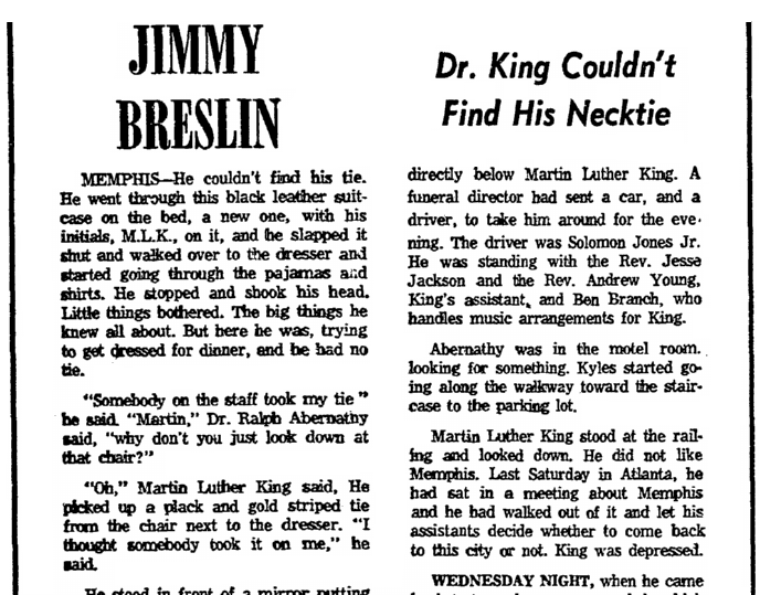 An article about the assassination of Dr. Martin Luther King, Jr., Boston Herald newspaper article 6 April 1968