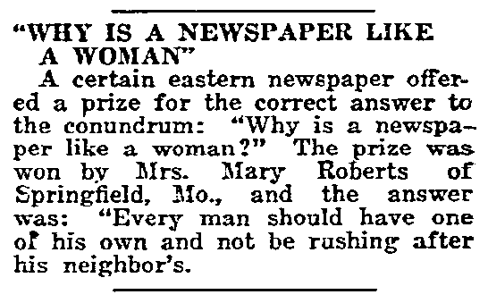 A joke about newspapers, Gulfport Daily Herald newspaper article 9 December 1911