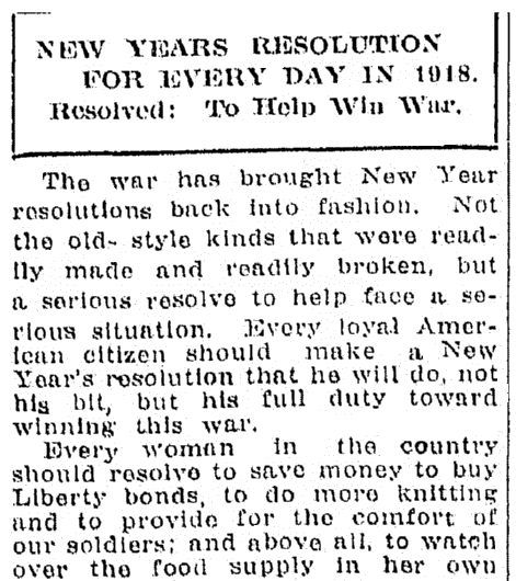 An article about New Year's resolutions, Jackson Citizen Patriot newspaper article 3 January 1918