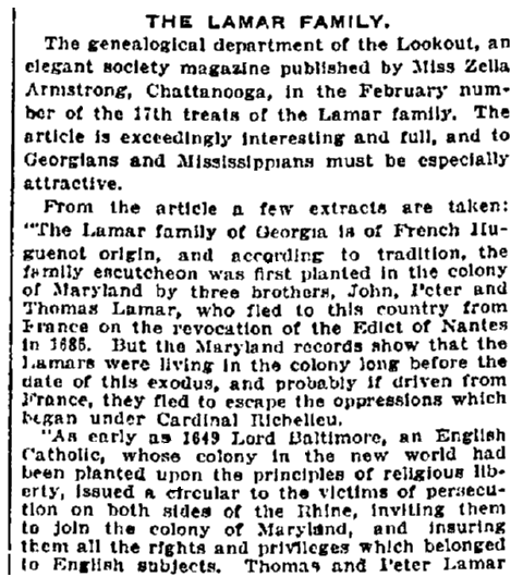 An article about the Lamar family, Macon Telegraph newspaper article 28 February 1917