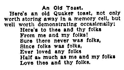 An article about the giving of toasts at gatherings, Macon Telegraph newspaper article 1 September 1912