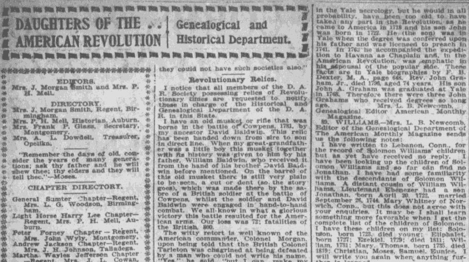 An article about genealogy, Montgomery Advertiser newspaper article 6 October 1901