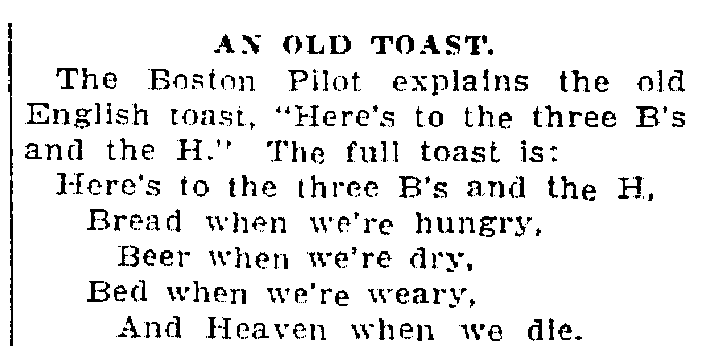 An article about the giving of toasts at gatherings, Trenton Evening Times newspaper article 5 May 1908