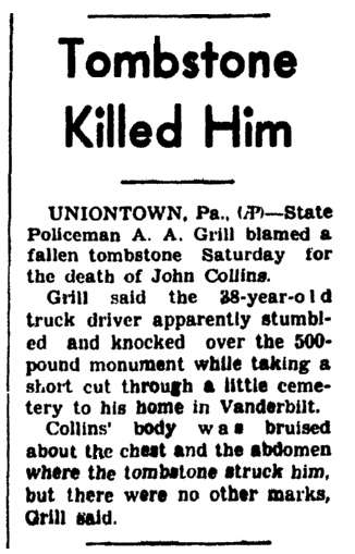 An article about the death of John Collins, Daily Nonpareil newspaper article 11 April 1937