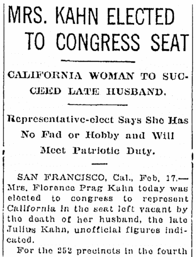 An article about Florence Kahn, Oregonian newspaper article 18 February 1925