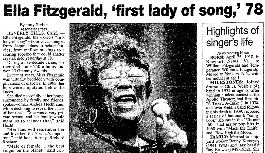 Image result for ella fitzgerald died