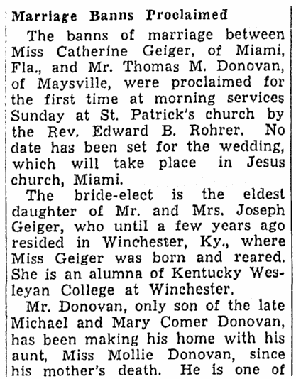 An article about marriage banns, Lexington Herald 11 May 1938