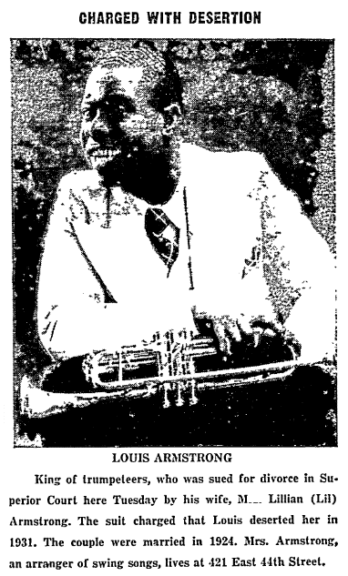 An article about Lil Armstrong's divorce from Louis Armstrong, Metropolitan Post newspaper article 24 September 1938