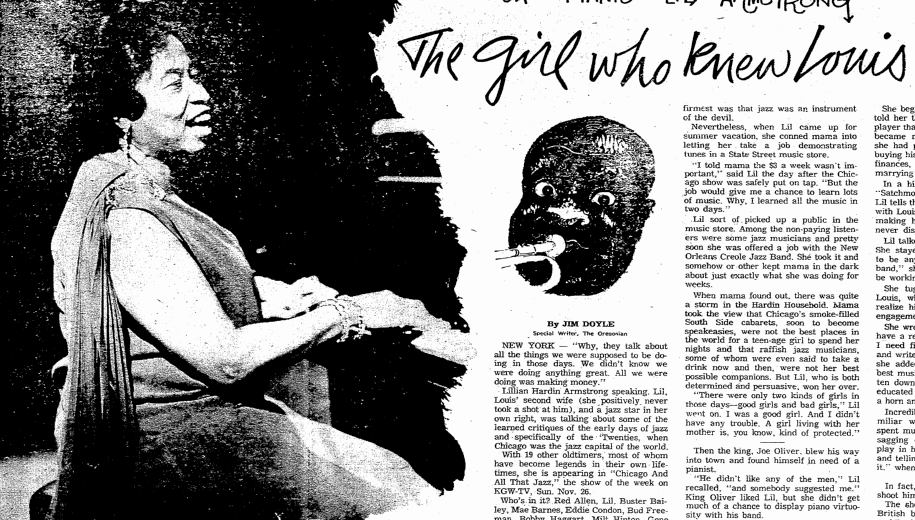 An article about Lil Armstrong, Oregonian newspaper article 26 November 1961