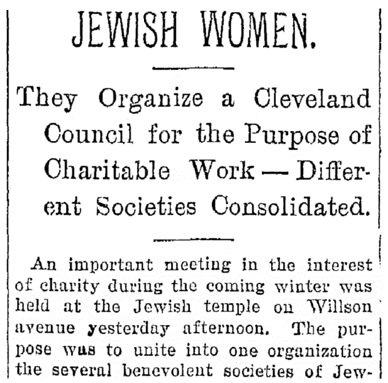 An article about the the National Council of Jewish Women, Plain Dealer newspaper article 6 November 1894