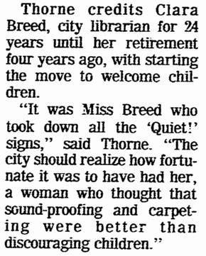 An article about Clara Breed, San Diego Union newspaper article 16 June 1974