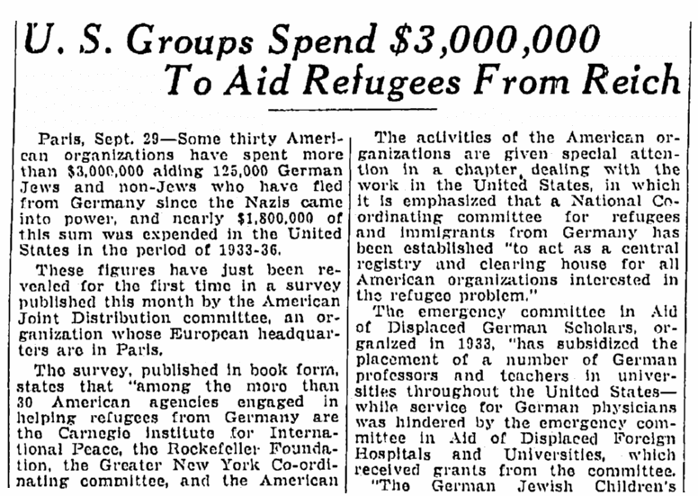 An article about the German Jewish Children’s Aid Society, Springfield Republican newspaper article 30 September 1937