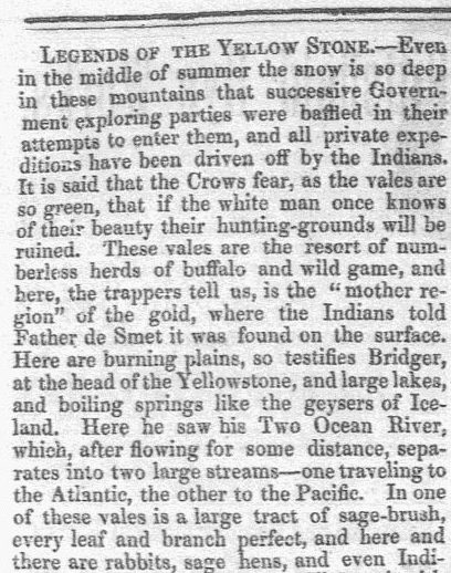 An article about Yellowstone National Park, Sun newspaper article 7 March 1872