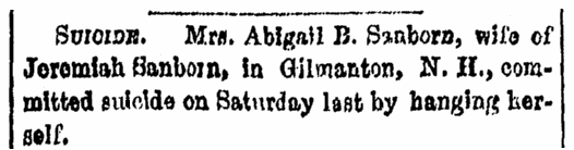 An article about the suicide of Abigail Sanborn, Boston Herald newspaper article 4 December 1851