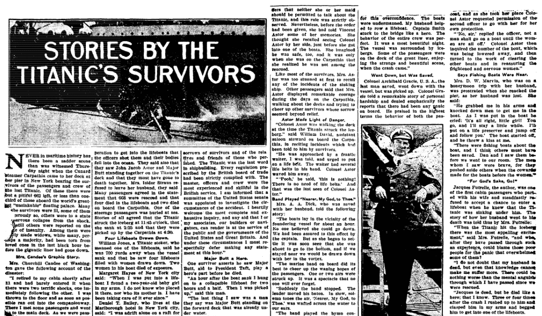 An article about the sinking of the Titanic, Cleburne Morning Review newspaper article 27 April 1912