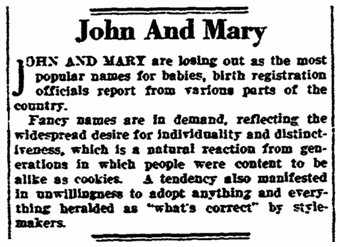 An article about names, New Orleans States newspaper article 6 September 1924