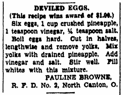 A recipe for deviled eggs, Repository newspaper article 22 July 1928