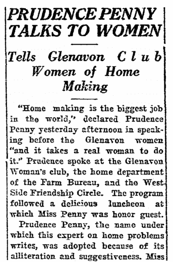 An article about Prudence Penny, Riverside Daily Press newspaper article 14 June 1923