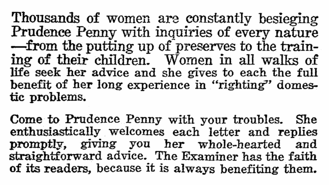 An article about Prudence Penny, Riverside Independent Enterprise newspaper article 20 August 1920