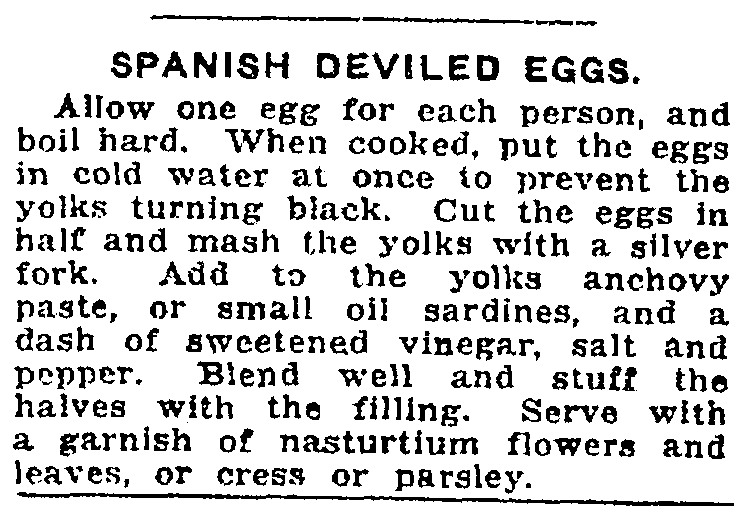 A recipe for deviled eggs, Salt Lake Telegram newspaper article 5 September 1919