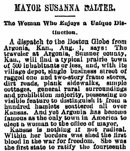 An article about Susanna Salter, Times-Picayune newspaper article 12 August 1887