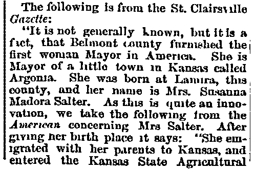 An article about Susanna Salter, Wheeling Register newspaper article 5 June 1887