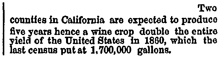 An article about wine production based on the 1860 U.S. Census, Commercial Advertiser 19 June 1866