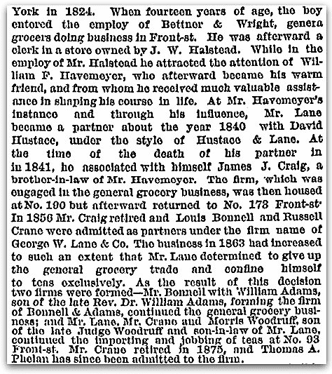 An obituary for George W. Lane, New York Tribune newspaper article 31 December 1883